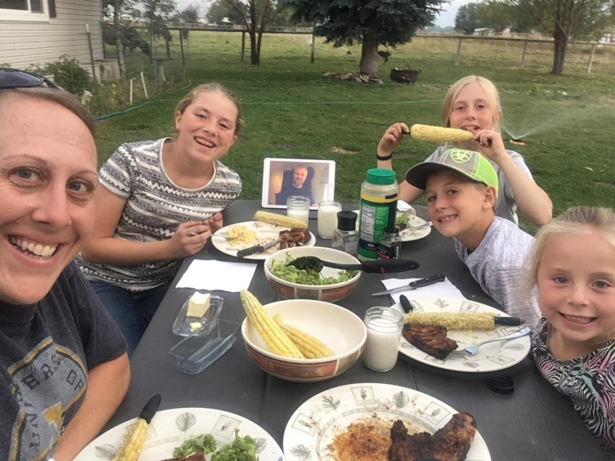 Going Virtual: Family in Salmon Idaho celebrates Idaho Family Dinner Night with Dad joining via iPad