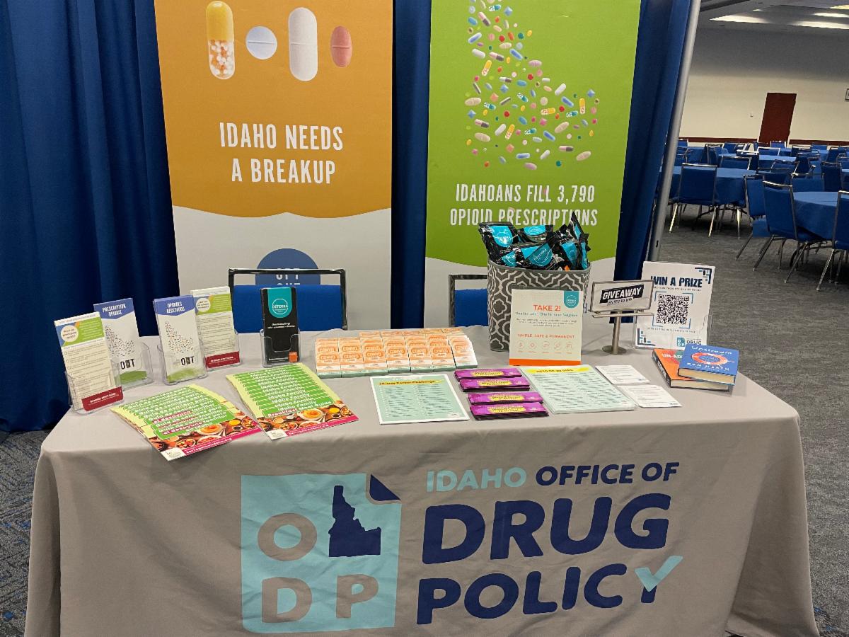 Idaho Office of Drug Policy table at a conference displaying various materials